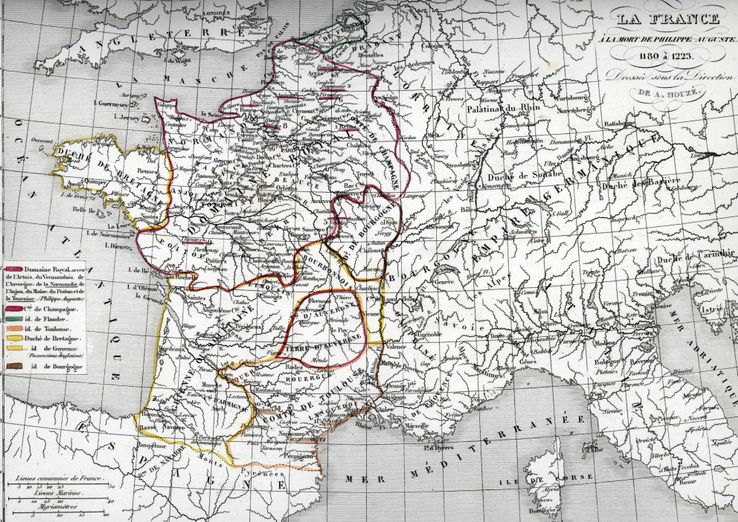 Carte historique de la France au moment de la mort de Philippe II Auguste, 1223
