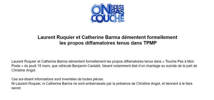 EXCLU - Chantage au suicide de Christine Angot ? Laurent Ruquier et Catherine Barma démentent mais Benjamin Castaldi répond: \