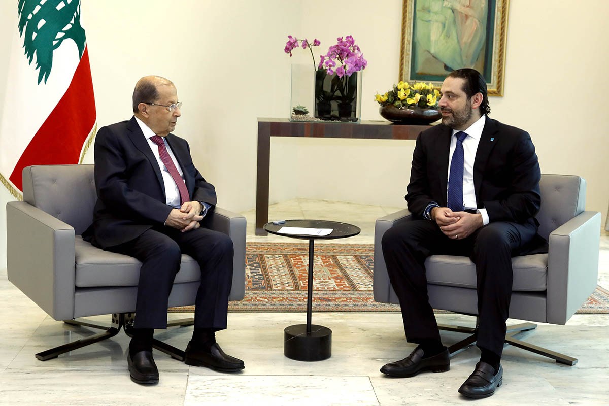 Le Président de la République, le Général Michel Aoun et son Premier Ministre Saad Hariri en entretien préalable du Conseil des Ministres du 26 avril 2018. Crédit Photo: Dalati & Nohra.