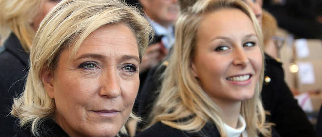 Marion Maréchal, au deuxième plan, et sa tante Marine Le Pen, présidente du FN, en octobre 2016.