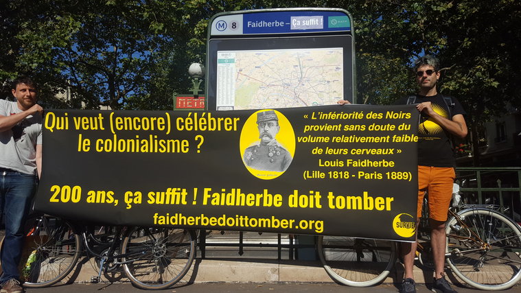 A Paris, l’association Survie débaptise une station de métro dans le cadre de la campagne « Faidherbe doit tomber »