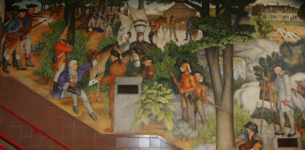 Un panneau de la fresque controversée sur la vie de George Washington dans un lycée de San Francisco. | Dick Evans via Coalition to protect public art