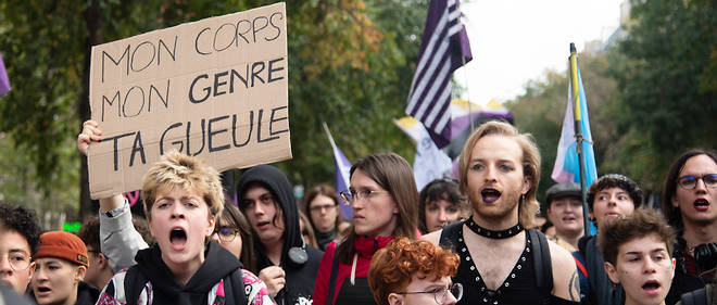 Manifestation transgenre a Paris, le 23 octobre. << Le sexe n