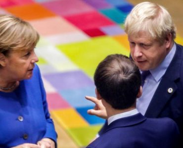 Les chefs d’État Angela Merkel, Boris Johnson et Emmanuel Macron. Bruxelles, 17 octobre 2019