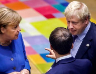 Les chefs d’État Angela Merkel, Boris Johnson et Emmanuel Macron. Bruxelles, 17 octobre 2019