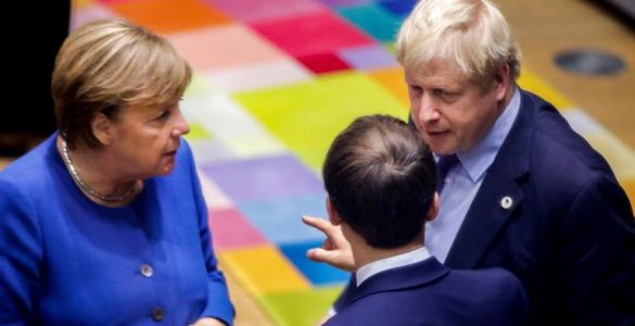 Les chefs d’État Angela Merkel, Boris Johnson et Emmanuel Macron. Bruxelles, 17 octobre 2019