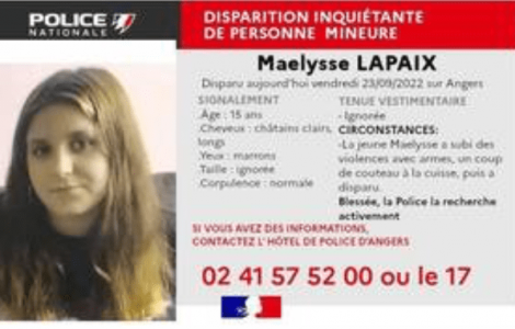 Angers : La police lance un avis de recherche après la disparition inquiétante d’une ado de 15 ans agressée au couteau
