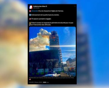 Val-d'Oise : l'église de Viarmes touchée par un important incendie, 70 pompiers mobilisés