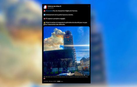Val-d'Oise : l'église de Viarmes touchée par un important incendie, 70 pompiers mobilisés