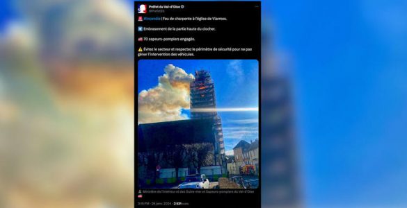 Val-d'Oise : l'église de Viarmes touchée par un important incendie, 70 pompiers mobilisés