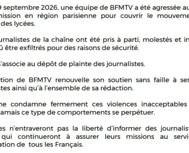 Communiqué de BFMTV après l'agression de deux journalistes lors de blocages de lycées en région parisienne