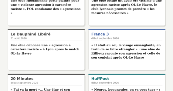 Montage de titres de presse sur l'agression présentée comme raciste après OL-Le Havre