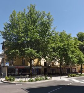 La place d'Italie et l'entrée de la rue du Laurier à Chambéry, photographie d'archives datant de 2014.