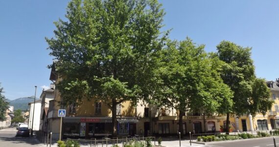 La place d'Italie et l'entrée de la rue du Laurier à Chambéry, photographie d'archives datant de 2014.