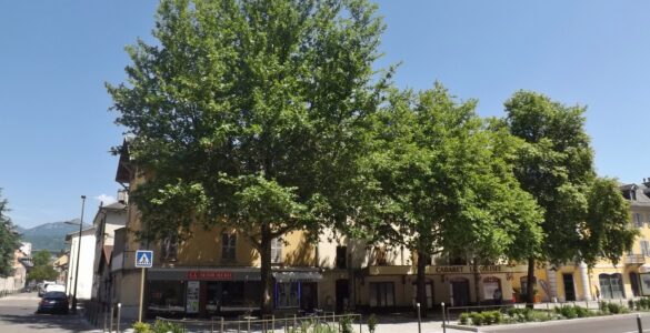 La place d'Italie et l'entrée de la rue du Laurier à Chambéry, photographie d'archives datant de 2014.