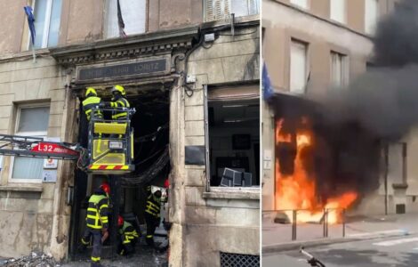 Entrée du lycée Henri-Loritz à Nancy après l’incendie du 8 octobre 2026