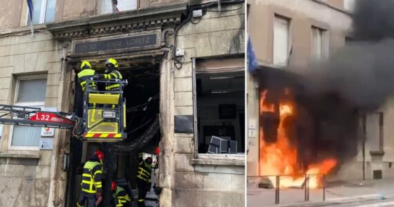 Entrée du lycée Henri-Loritz à Nancy après l’incendie du 8 octobre 2026