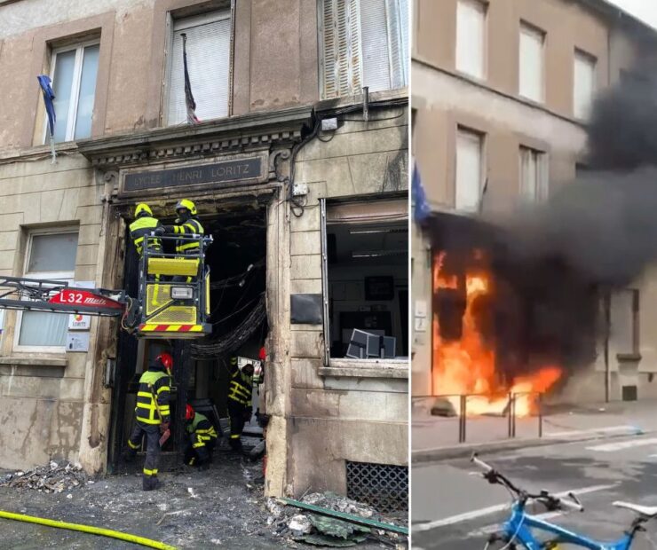 Entrée du lycée Henri-Loritz à Nancy après l’incendie du 8 octobre 2026
