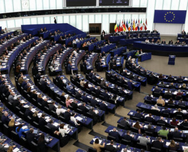 Hémicycle du Parlement européen à Strasbourg, photographié le 20 janvier 2026