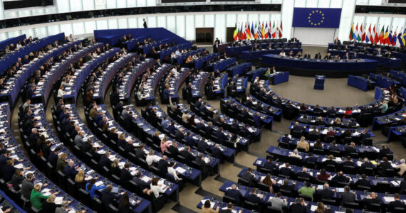 Hémicycle du Parlement européen à Strasbourg, photographié le 20 janvier 2026