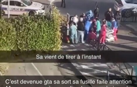 Capture d'écran montrant une intervention de police et des secours près de l'hôpital à Trappes, diffusée le 25 octobre 2026