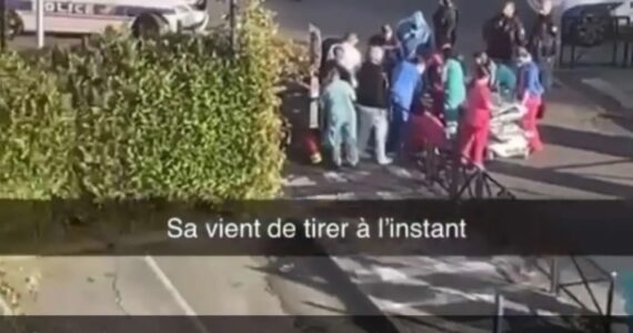 Capture d'écran montrant une intervention de police et des secours près de l'hôpital à Trappes, diffusée le 25 octobre 2026