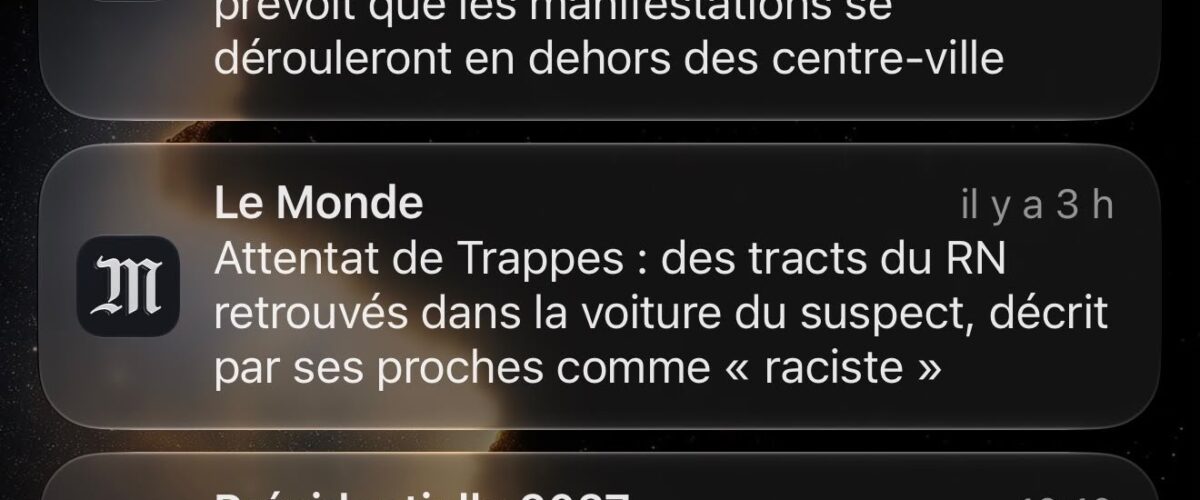 Notification initiale du Monde évoquant des tracts RN dans la voiture du suspect de Trappes