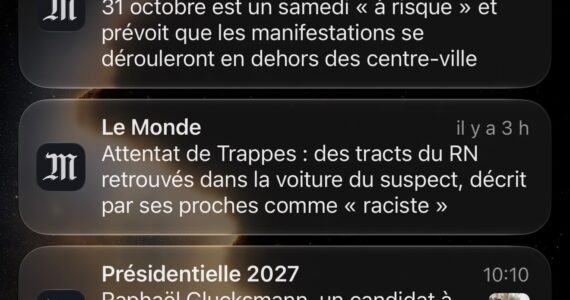 Notification initiale du Monde évoquant des tracts RN dans la voiture du suspect de Trappes