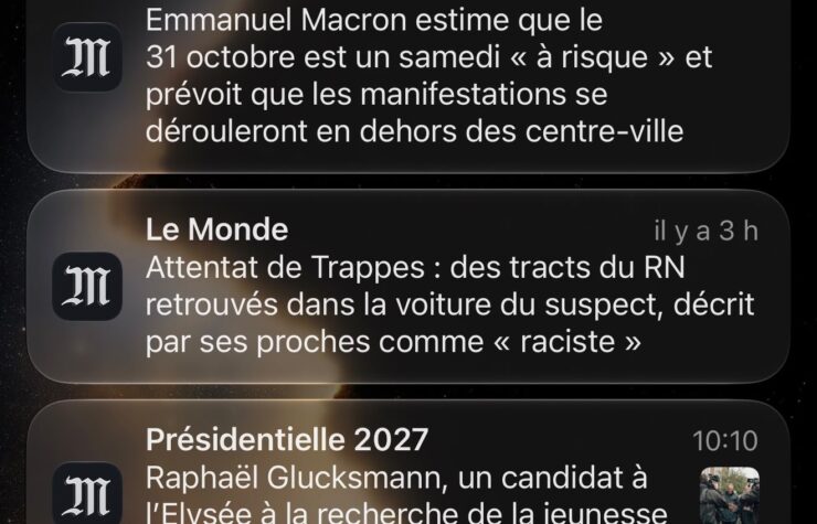 Notification initiale du Monde évoquant des tracts RN dans la voiture du suspect de Trappes