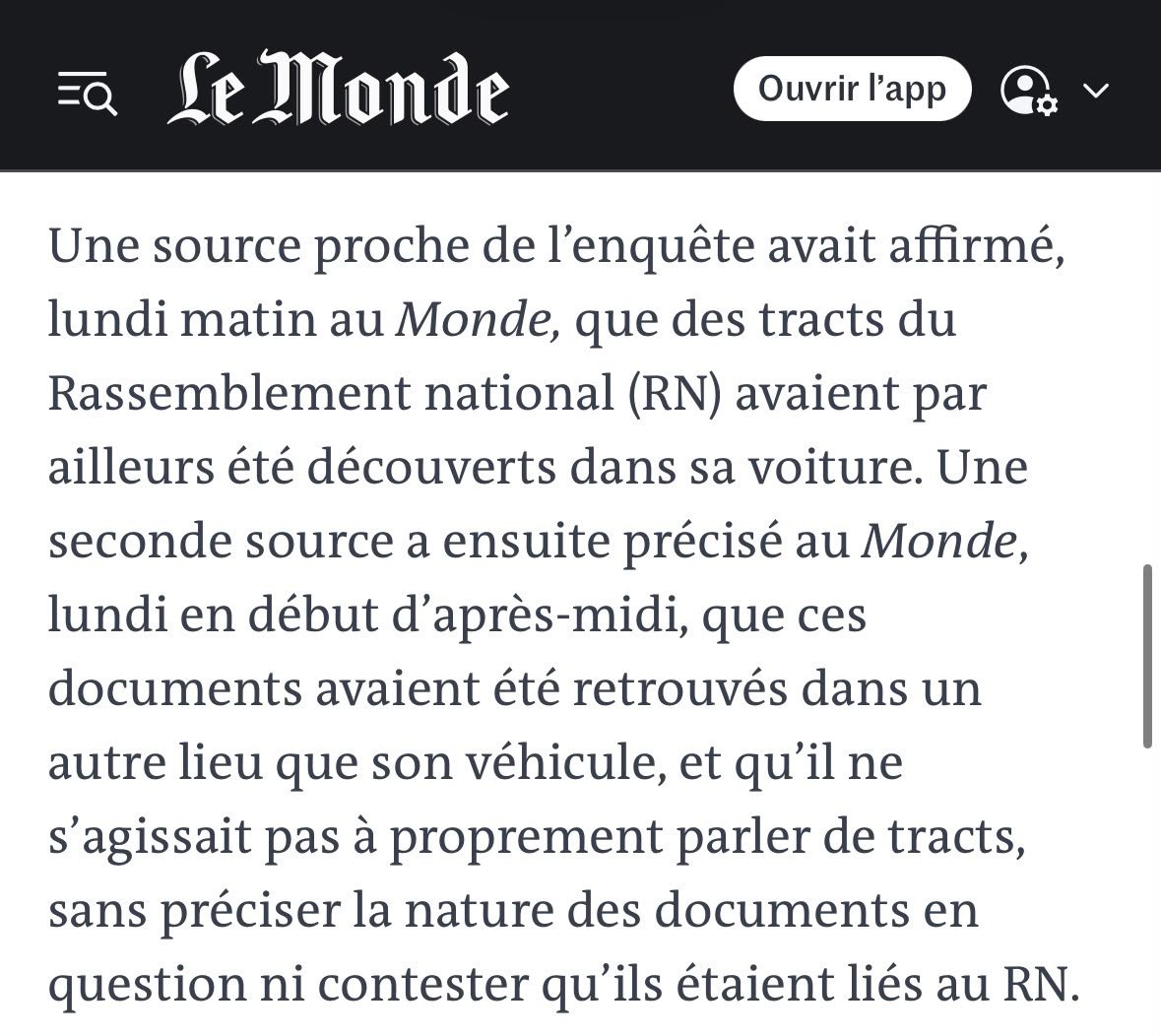 Le Monde précise que les documents n'étaient pas des tracts et ne provenaient pas du véhicule